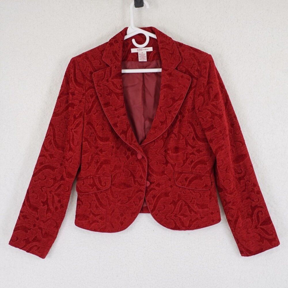 Nine West Nine & Company Red Floral Felt Blazer Size 12 Rayon Polyester